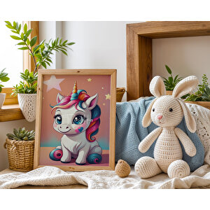 Bebek Ve Çocuk Odası Unicorn Tema Ahşap Çerçeveli 3'lü Tablo Seti 21x30 cm
