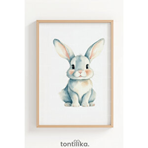 Sevimli Hayvanlar 3’lü Ahşap Çerçeveli Dekoratif Tablo Seti – Zürafa, Fil Ve Tavşan 50x70 cm