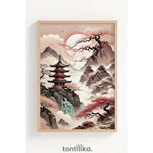 Japon Manzaraları 3 Parçalı Ahşap Çerçeveli Tablo Seti 21x30 cm