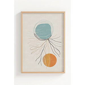 Soyut Yaprak Ve Geometrik Formlar 3 Parçalı Ahşap Çerçeveli Tablo Seti 30x42 cm