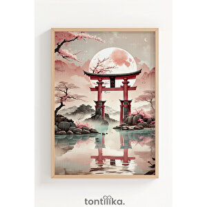 Japon Manzaraları 3 Parçalı Ahşap Çerçeveli Tablo Seti