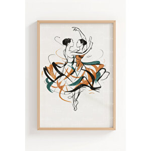 Balerin Figürlü 3’lü Modern Ahşap Çerçeveli Tablo Seti - Çalışma Odası Dekoru 50x70 cm