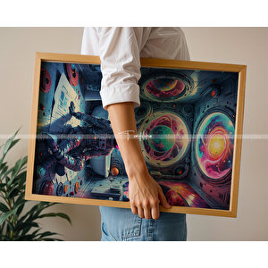 Astronot Temalı 3'lü Banyo Dekorasyonu Ahşap Tablo Seti-30x42 30x42 cm