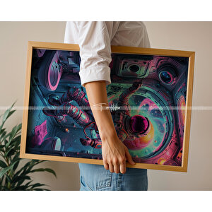 Astronot Temalı 3'lü Banyo Dekorasyonu Ahşap Tablo Seti-30x42 30x42 cm