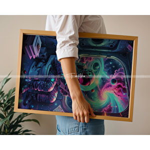 Astronot Temalı 3'lü Banyo Dekorasyonu Ahşap Tablo Seti-30x42