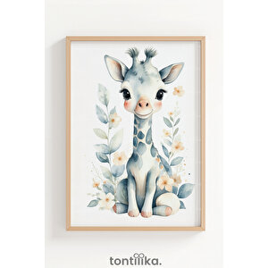 Sevimli Hayvanlar 3’lü Ahşap Çerçeveli Dekoratif Tablo Seti – Zürafa, Fil Ve Tavşan 21x30 cm