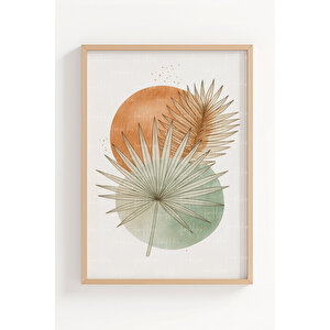 Palmiye Yaprakları 3’lü Modern Ahşap Çerçeveli Tablo Seti - İskandinav Dekor 21x30 cm