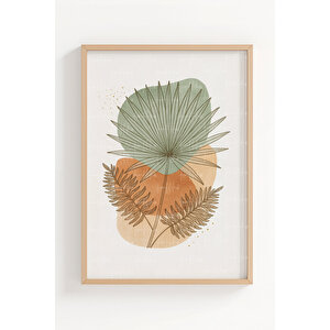 Palmiye Yaprakları 3’lü Modern Ahşap Çerçeveli Tablo Seti - İskandinav Dekor 21x30 cm