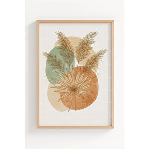 Palmiye Yaprakları 3’lü Modern Ahşap Çerçeveli Tablo Seti - İskandinav Dekor
