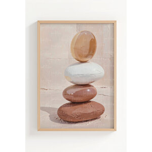 Soyut Geometrik Formlar 3 Parçalı Ahşap Çerçeveli Tablo Seti 21x30 cm