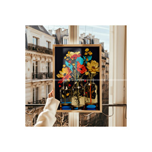 Renkli Vazo Çiçekleri 3 Parçalı Ahşap Çerçeveli Tablo Seti-2 30x42 cm