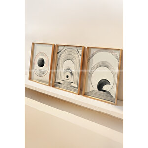 Geometrik Sanat 3 Parçalı Ahşap Çerçeveli Tablo Seti-2 21x30 cm