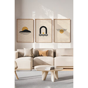 Minimalist Geometrik 3 Parçalı Ahşap Çerçeveli Tablo Seti 50x70 cm