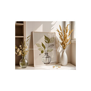 Minimalist Bitkiler 3 Parçalı Ahşap Çerçeveli Tablo Seti-2 30x42 cm
