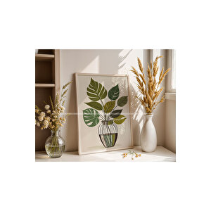 Minimalist Bitkiler 3 Parçalı Ahşap Çerçeveli Tablo Seti-2 30x42 cm
