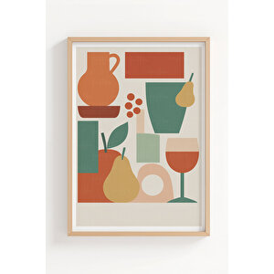 Meyve Ve Şarap 3’lü Modern Ahşap Çerçeveli Tablo Seti - Mutfak Dekoru 30x42 cm