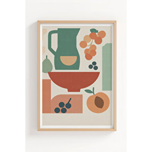 Meyve Ve Şarap 3’lü Modern Ahşap Çerçeveli Tablo Seti - Mutfak Dekoru