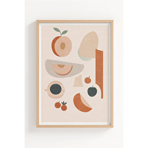 Meyve Ve Şarap 3’lü Modern Ahşap Çerçeveli Tablo Seti - Mutfak Dekoru 30x42 cm