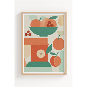 Meyve Ve Şarap 3’lü Modern Ahşap Çerçeveli Tablo Seti - Mutfak Dekoru 21x30 cm
