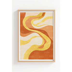 Altın Dalga Desenli 3’lü Soyut Ahşap Çerçeveli Tablo Seti - Salon Dekoru 21x30 cm