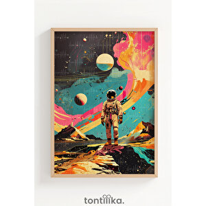 Renkli Uzay Keşfi 3 Parçalı Ahşap Çerçeveli Tablo Seti 30x42 cm