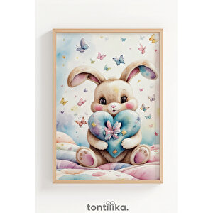 Kelebekler Ve Peluş Dostlar 3’lü Ahşap Çerçeveli Dekoratif Tablo Seti 50x70 cm