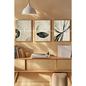 Minimal Geometrik Desenler 3'lü Ahşap Çerçeveli Tablo Seti 21x30 cm