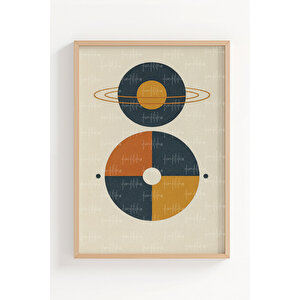 Geometrik Soyut Sanat 3’lü Ahşap Çerçeveli Tablo Seti - Modern Minimalist Dekor