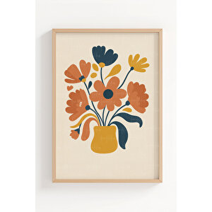 Minimalist Çiçek İllüstrasyonu 3’lü Ahşap Çerçeveli Tablo Seti 21x30 cm