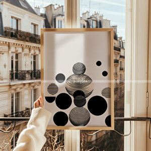 Minimal Çemberler 3'lü Ahşap Çerçeveli Tablo Seti-2 30x42 cm