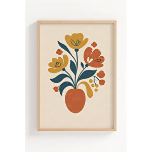 Minimalist Çiçek İllüstrasyonu 3’lü Ahşap Çerçeveli Tablo Seti 50x70 cm