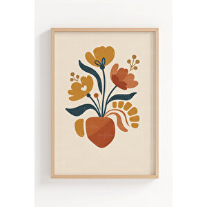 Minimalist Çiçek İllüstrasyonu 3’lü Ahşap Çerçeveli Tablo Seti