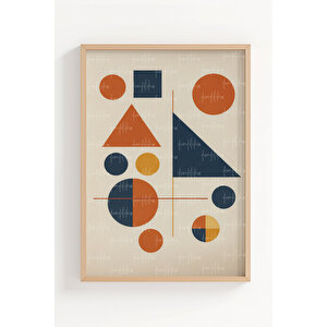 Geometrik Soyut Sanat 3’lü Ahşap Çerçeveli Tablo Seti - Modern Minimalist Dekor 30x42 cm