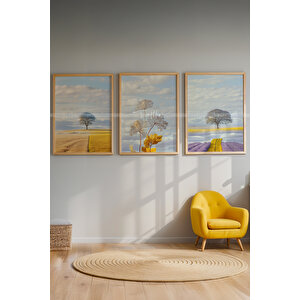 Doğanın Zarafeti 3 Parçalı Ahşap Çerçeveli Tablo Seti-2 21x30 cm