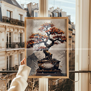 Japon Ağaçlı 3'lü Ahşap Çerçeveli Tablo Seti-2 30x42 cm