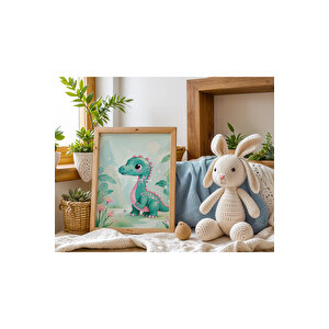 Bebek Ve Çocuk Odası Sevimli Dinozor Tema Ahşap Çerçeveli 3'lü Tablo Seti 21x30 cm