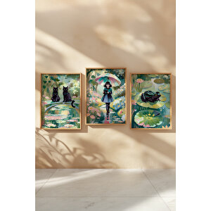 Yağmurlu Gün Ve Doğa 3 Parçalı Ahşap Çerçeveli Tablo Seti 50x70 cm