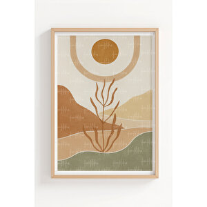 Boho Tarzı Soyut 3 Parçalı Ahşap Çerçeveli Tablo Seti 30x42 cm