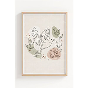 Doğal Kuş Ve Kelebek 3’lü Ahşap Çerçeveli Tablo Seti - Salon Duvar Dekoru 30x42 cm