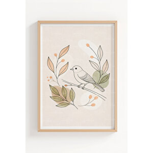 Doğal Kuş Ve Kelebek 3’lü Ahşap Çerçeveli Tablo Seti - Salon Duvar Dekoru