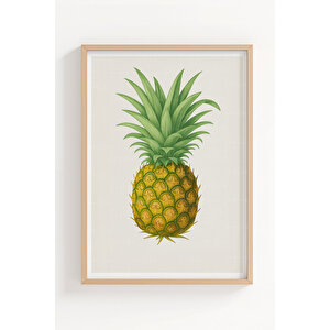 Mango Ananas Muz 3’lü Bitki Ve Çiçek Temalı Ahşap Çerçeveli Tablo Seti - Mutfak Dekoru 50x70 cm