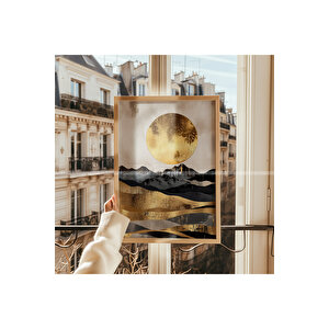 Altın Ay Manzaraları 3 Parçalı Ahşap Çerçeveli Tablo Seti-2 21x30 cm