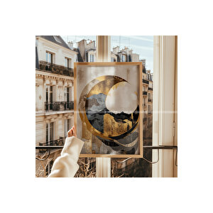 Altın Ay Manzaraları 3 Parçalı Ahşap Çerçeveli Tablo Seti-2 21x30 cm