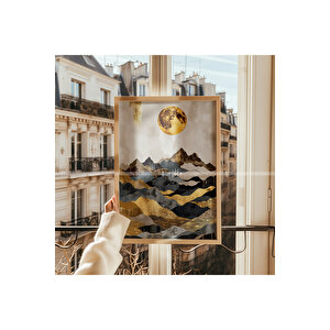 Altın Ay Manzaraları 3 Parçalı Ahşap Çerçeveli Tablo Seti-2