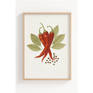 Baharat & Bitki Botanik 3’lü Dekoratif Ahşap Çerçeveli Tablo Seti – Mutfak Duvar Dekoru 50x70 cm