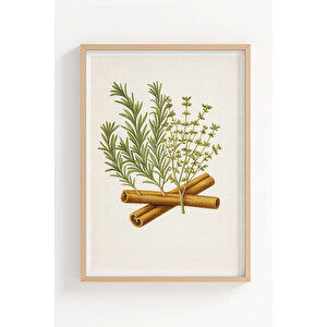Baharat & Bitki Botanik 3’lü Dekoratif Ahşap Çerçeveli Tablo Seti – Mutfak Duvar Dekoru 50x70 cm