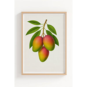 Mango Ananas Muz 3’lü Bitki Ve Çiçek Temalı Ahşap Çerçeveli Tablo Seti - Mutfak Dekoru 21x30 cm