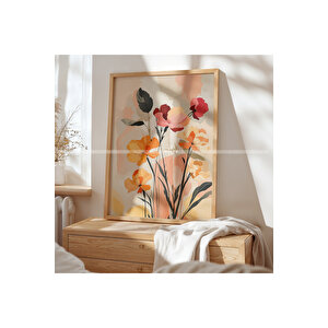 Pastel Çiçekler 3 Parçalı Ahşap Çerçeveli Tablo Seti-2 30x42 cm