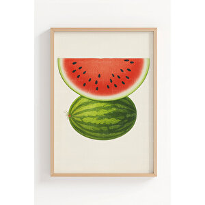 Papaya Ananas Karpuz 3’lü Bitki Ve Çiçek Temalı Ahşap Çerçeveli Tablo Seti - Mutfak Dekoru