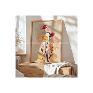 Pastel Çiçekler 3 Parçalı Ahşap Çerçeveli Tablo Seti-2 21x30 cm